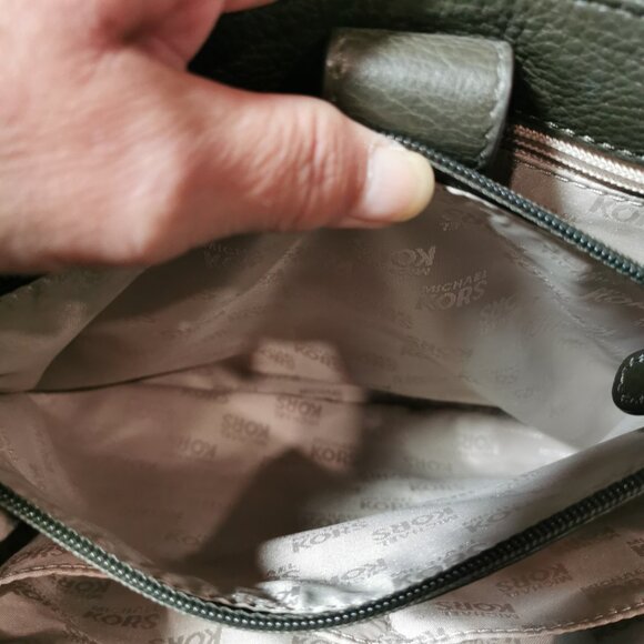 Olive/Gold Pebbled Leather Satchel/Crossbody EUC #253 - Picture 7 of 14